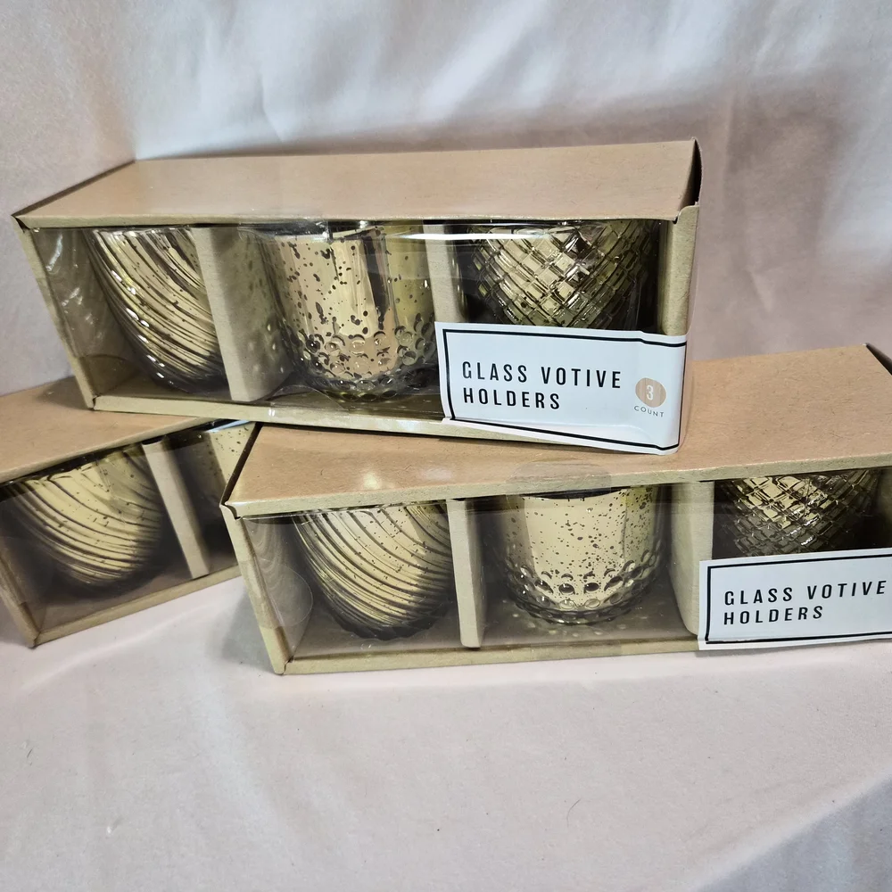 Six VOTIVE HOLDERS! Gold Glass Votive Holders - *TWO 3 PACK SETS!!!